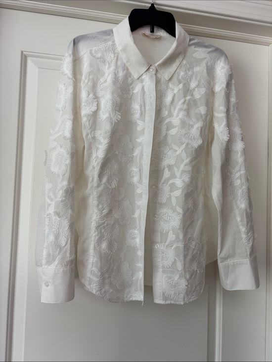 Hester & Orchard Tops - Sheer White Embroidered Button-Up Blouse